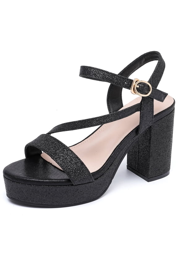 Women's Open Toe Platforms Hight Block Chunky Heels Sandals Party Wedding Dress Shoes Black 10 US
