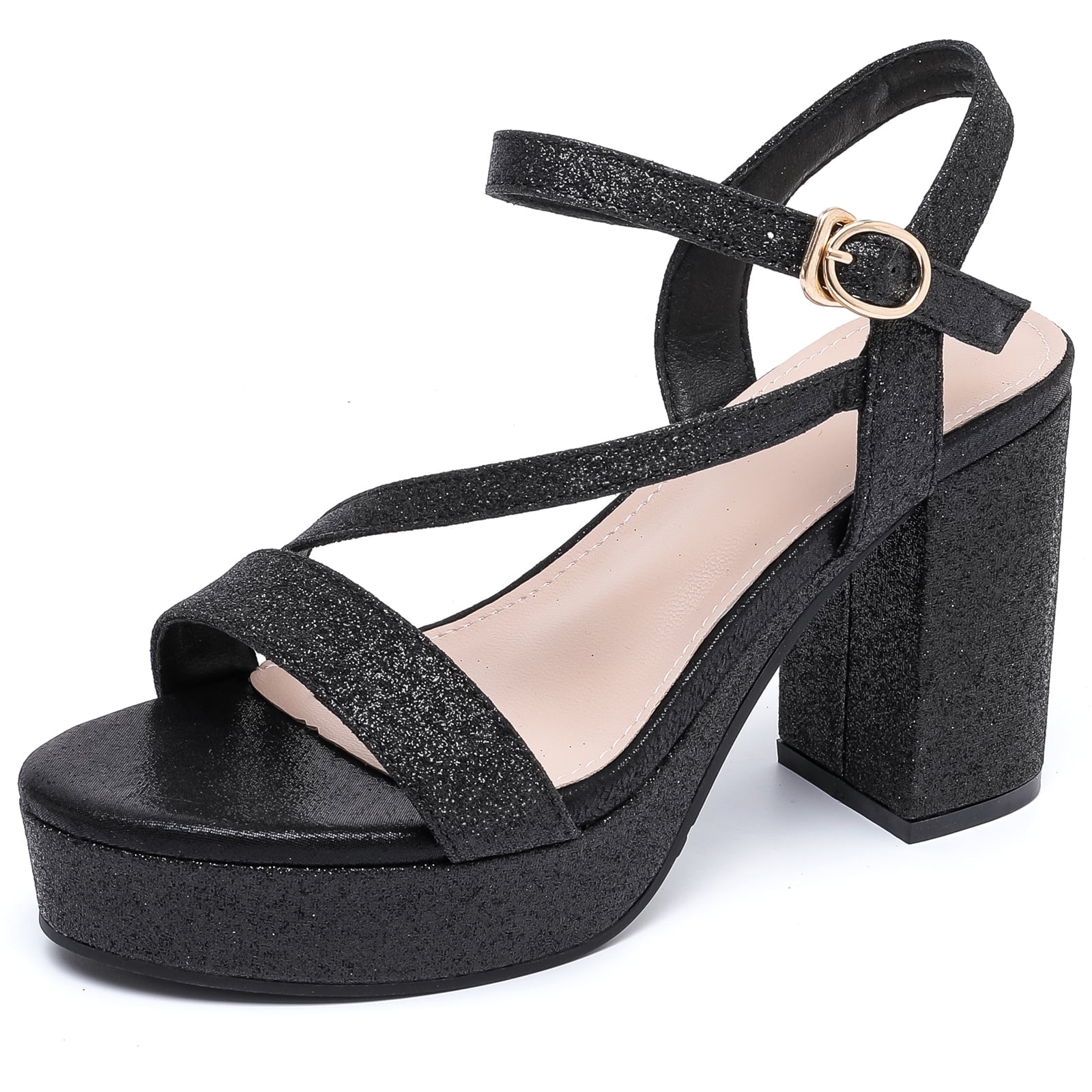 DADAWEN Women's Open Toe Platforms Hight Block Chunky Heels Sandals Party Wedding Dress Shoes Black 8 US