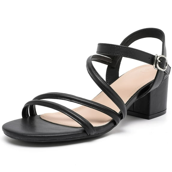 DADAWEN Women's Open Toe Sandals Chunky Heel Ankle Buckle Heeled Sandals Wedding Party Dress Shoes Black 8.5 US