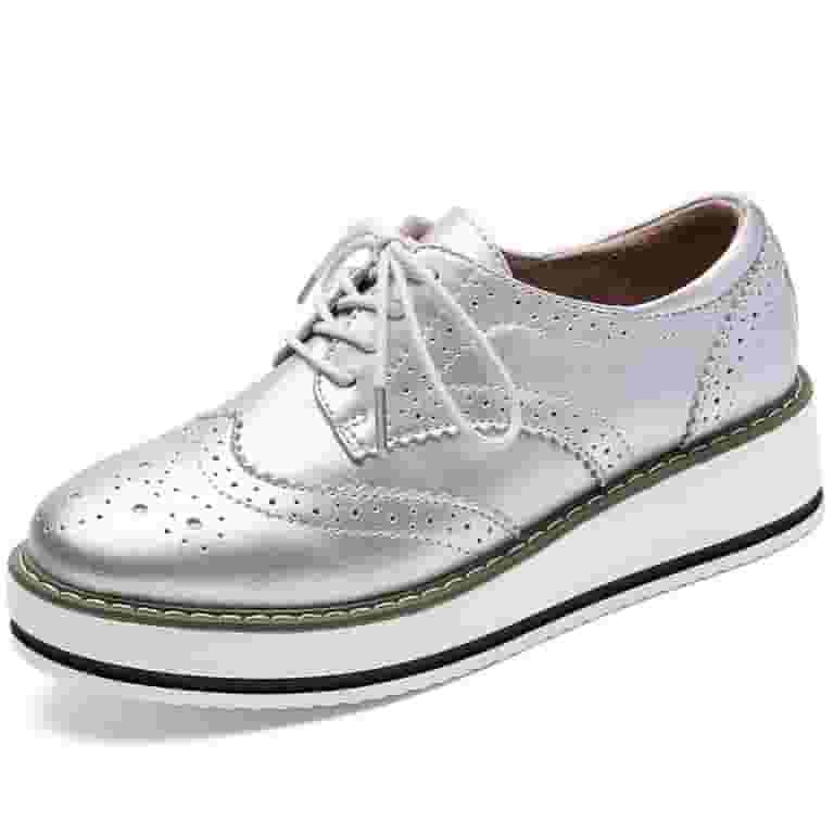 【WOOHWA】SIDE LACE TR PT DADAWEN Women's Platform Flats Shoes Lace up Square Toe
