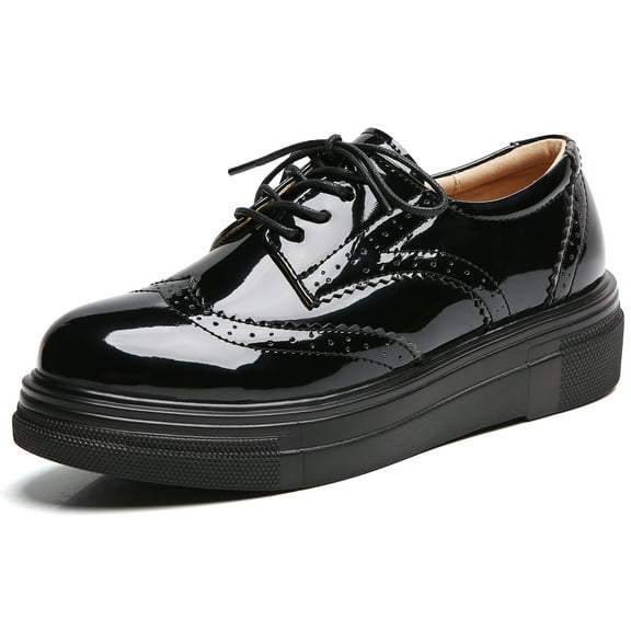 DADAWEN Women's Platform Oxfords Lace-up Shoe Wingtips Upper Casual Sneakers Black 6.5 US