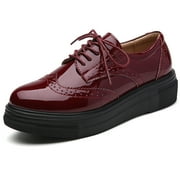 DADAWEN Women's Platform Oxfords Lace-up Shoe Wingtips Upper Casual Sneakers Burgundy 7 US