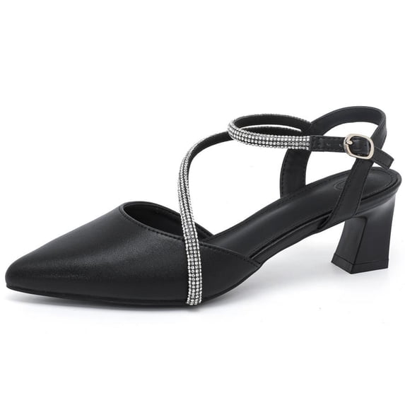 DADAWEN Women's Pointed Toe Ankle Strap Block Heel Wedding Party Dress Pump Shoes Black 8 US