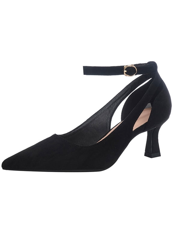 Women's Pointed Toe Pumps Ankle Strap with Spool Heel Elegant Dress Shoes for Wedding Party Formal Occasions