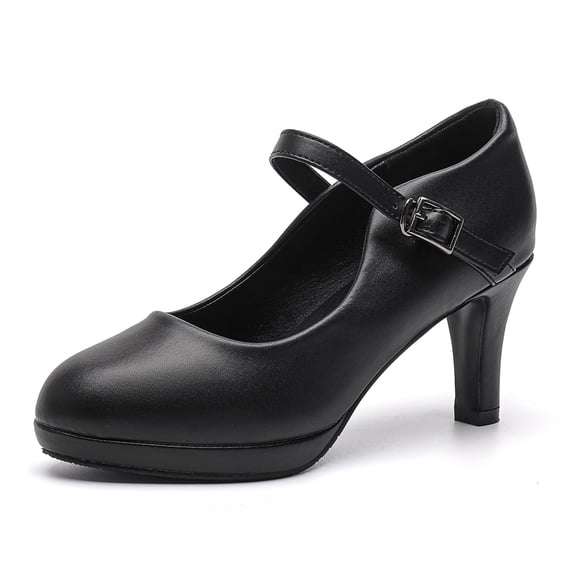 DADAWEN Women's Pumps Round Toe Platform Heels Mary Janes Dress Heels Bridal Wedding Party Shoes Black US Size 6