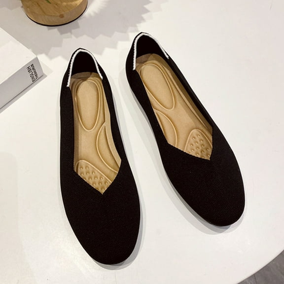 DADAWEN Women's Round Toe Ballet Flats Low Heels Dress Shoes For Ladies Black 5.5US