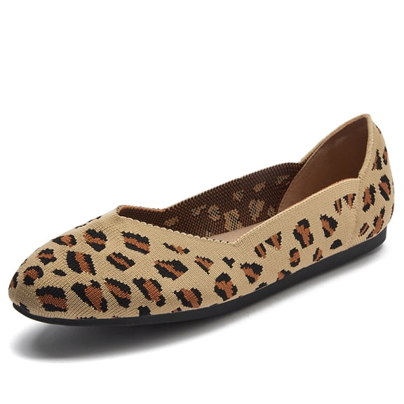 DADAWEN Women's Dress Shoes Ballet Flats Round Toe Breathable Lightweight Leopard 7US