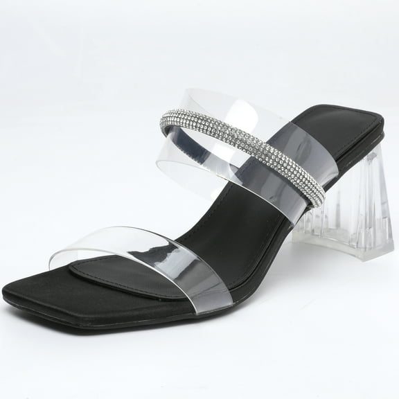 DADAWEN Women's Slide Sandal Open Toe Chunky Heel Dress Shoes Parties Weddings Dresses Dating Shoes Black 7.5 US