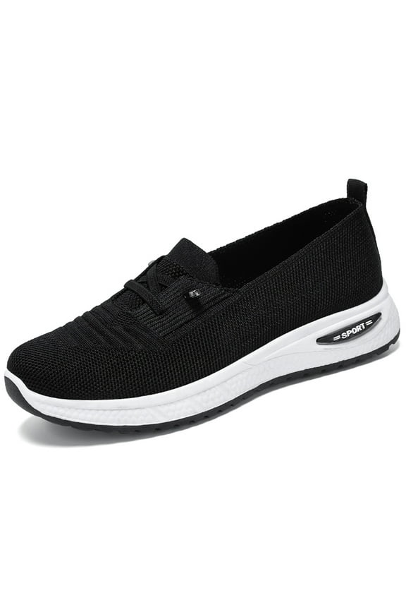 Women's Slip On Knit Flats Shoes Mesh Walking Loafers Shoes Casual Work Nursing Sneakers Black 7US