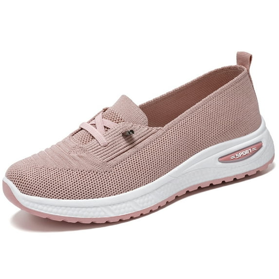 DADAWEN Women's Slip On Knit Flats Shoes Mesh Walking Loafers Shoes Casual Work Nursing Sneakers Pink 9US