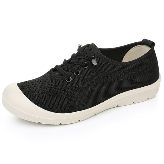 DADAWEN Women's Slip on Flat Casual Sneakers for Work Nurse Mesh Wakling Shoes Black 7US