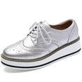 thumbnail image 1 of DADAWEN Women's Flats Platform Shoes Oxfords Casual Shoes Silver 8 US, 1 of 6
