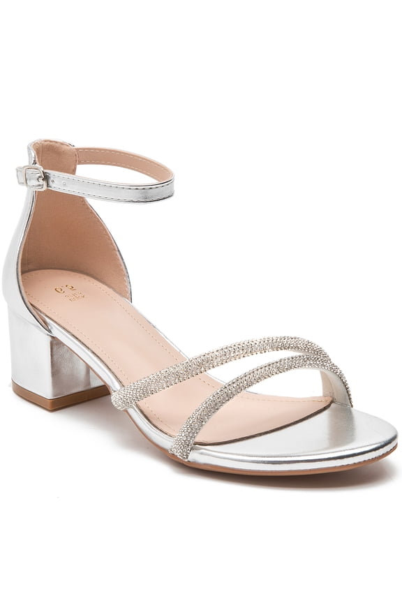 Women's Open Toe Dressy Sandals Chunky Block Heel Wedding Shoes Silver 9.5US