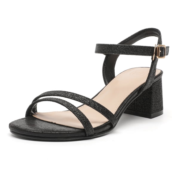 DADAWEN Womens Ankle Strap Block Heels Sandals Open Toe Summer Dressy Sandals Party Wedding Shoes Black Size 9