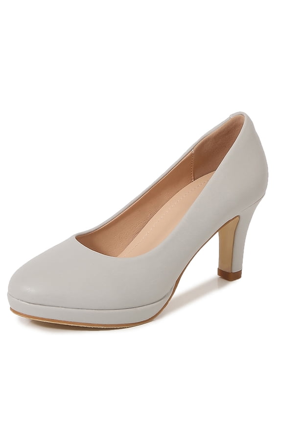 Womens Pumps Mid Heels Round Toe Minimal Platform High heels Bridal Wedding Party Prom Dress Shoes Gray 5US