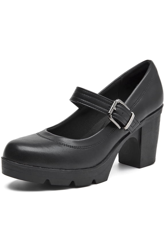 Womens'Pumps Mid Heels Round Toe Platform Chunky Heels Bridal Wedding Party Prom Dress Shoes Black 8US