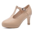 thumbnail image 1 of DADAWEN Womens Pumps Round Toe T-Strap Mid Heels Bridal Wedding Party Dress Shoes Nude 5.5 US, 1 of 5