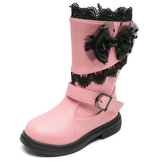 DADAWEN toddler girls winter boots with zipper and bow for size 12 little kid Pink