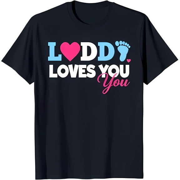 DADDY LOVES YOU T-Shirt Dark Blue Tee with Pink Heart & Blue Design
