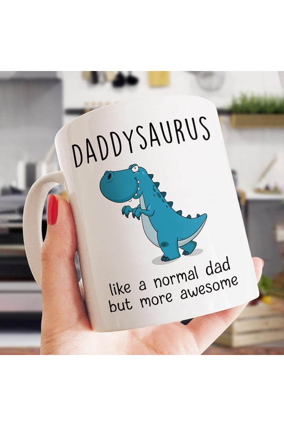 DADDYSAURUS Coffee Mug for Dad - Funny Gift for Dad from Daughter, Son, Kid - T-rex Dad Mug - Fathers Day, Christmas, Birthday Gift for Dad, Step Dad, Bonus Dad - Husband Gift from Wife 11oz
