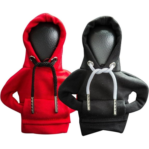 DADHOT 2Pcs Car Shift Knob Hoodie,Gear Shift Hoodie,Funny Sweater Hoodie for Gearshift,Automotive Interior Accessories(Red and Black)