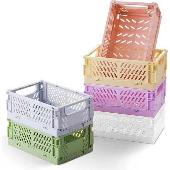 DADHOT 6-Pack Mini Plastic Crates,folding storage crate,Mini Plastic Baskets for Office Organization