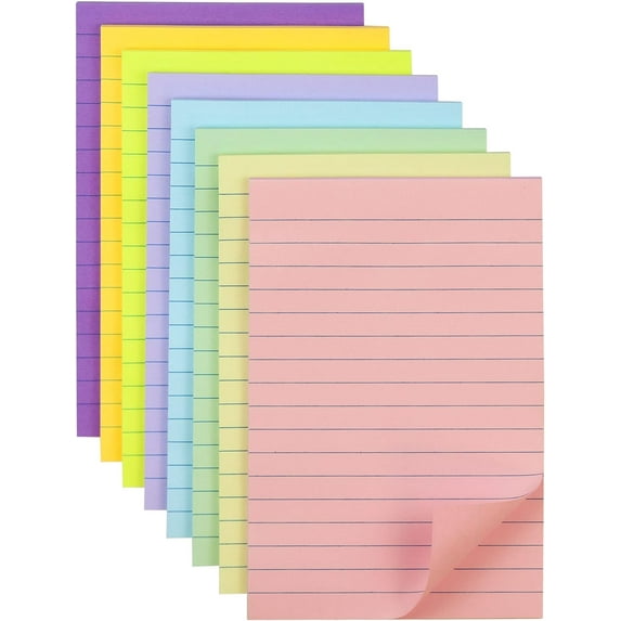 DADHOT (8 Pack) Lined Sticky Notes 4X6 in, Morandi Pastel Colors Ruled Post, Super Sticking Power Big Rectangle Memo for Office, Home, School, 40 Sheets/Pad