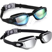 DADHOT Kids Swim Goggles, Pack of 2 Swimming Goggles for Children Boys & Girls Age 3-14(Aqua & Silver)