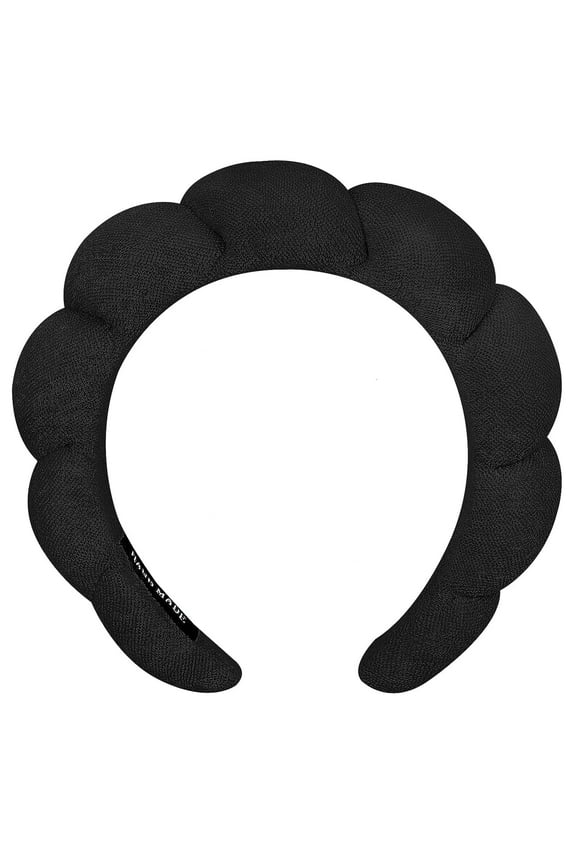 Spa Headbands for Washing Face or Facial, Headbands for Women - Puffy Makeup Headbands for Face Washing, Mask, Skin Treatment (Black)