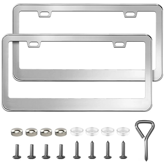 DADHOT Stainless Steel Polish Mirror License Plate Frame - 2 Pack, Silver Rustproof 6.3" x 12.3"