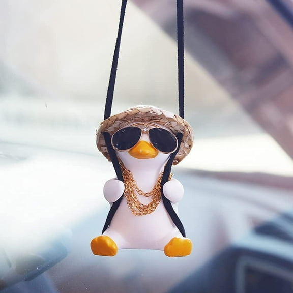 DADHOT Super Cute Swing Duck Car Decoration Accessories, Car Rearview Mirror Pendant Rearview Mirror Decoration Ladies and Men Car Decoration Accessories Rearview Mirror Decoration (Gold Chain)