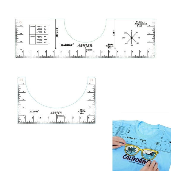 DADHOT Tshirt Ruler Guide Vinyl Alignment Tool,2Pcs Tshirt-Ruler Guide to Center Vinyl(Clear)