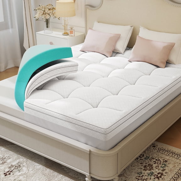 DADO DIDO Memory Foam Mattress Topper, 3 inch California King, Dual Layer Gel Foam Cooling Pillow Top, Back Pain Relief, White