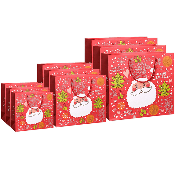 DADUMK 9PCS Christmas Gift Bags, Christmas Gift Bag Reusable Tote Bags with Handle, (S+M+L)*3