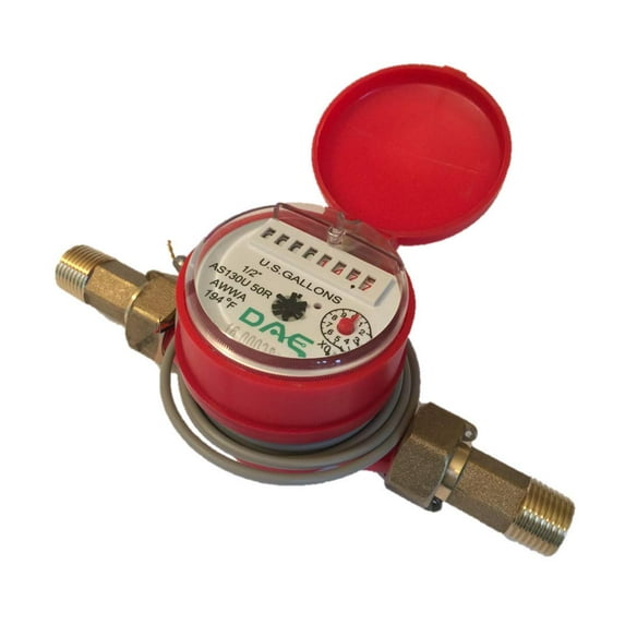 DAE AS130U-50RP 1/2" Hot Water Meter with Pulse Output, Measuring in Gallon + Couplings