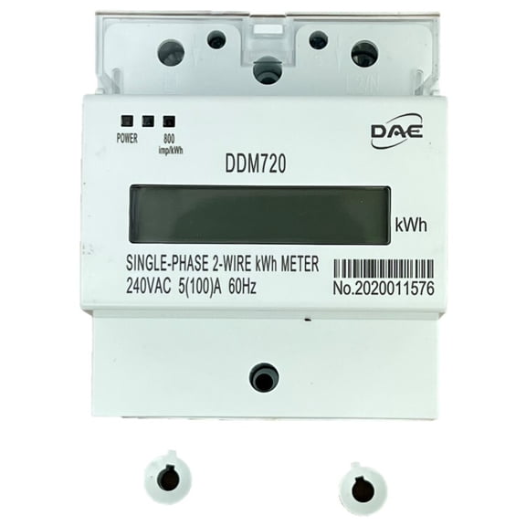 DAE DDM720 240V kWh Meter, 100A, 1P2W (2 hot wire), Internal CT, Pass Through