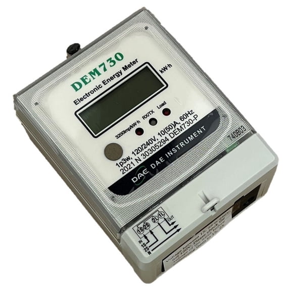 DAE DEM730P Electric kWh Submeter, RS485, 1P3W (2 Hot wire, 1 Neutral), 120/240V, 50A, Internal CT