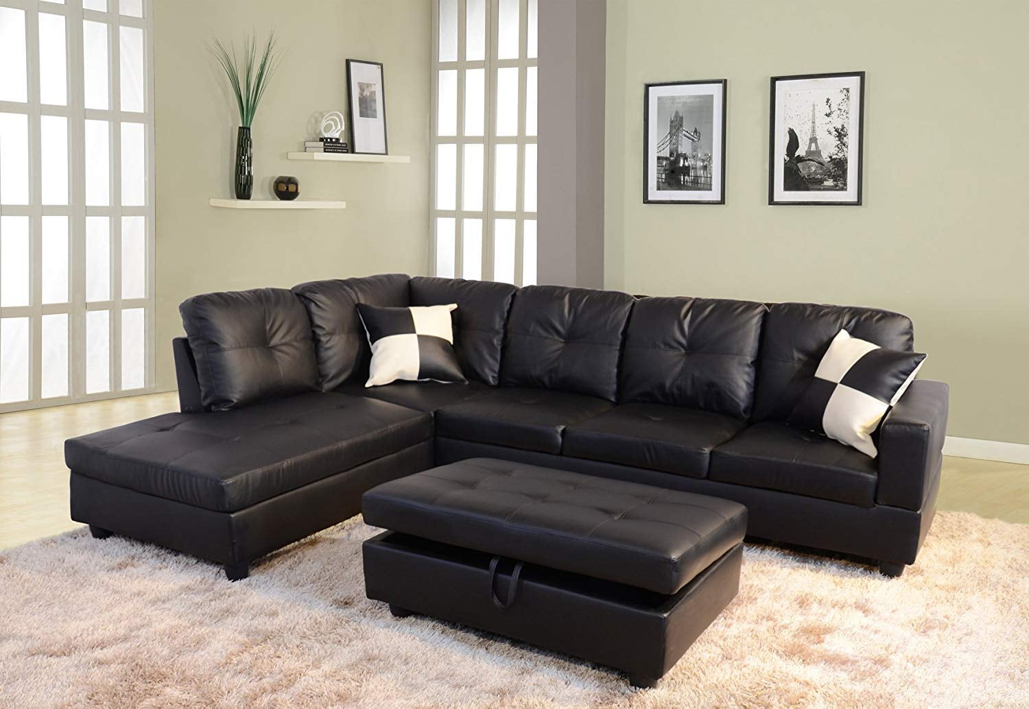 DAE Left Facing Sectional Sofa L Shape Faux Leather Sectional Sofa Couch Set for Living Room Furniture
