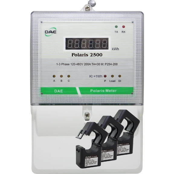 DAE P254-200D Kit, UL listed kWh Demand Submeter, 3 phase, 4 wire (3 hot wires 1 neutral), 200A, 120-480V, 3 Split Cores CTs, RS485