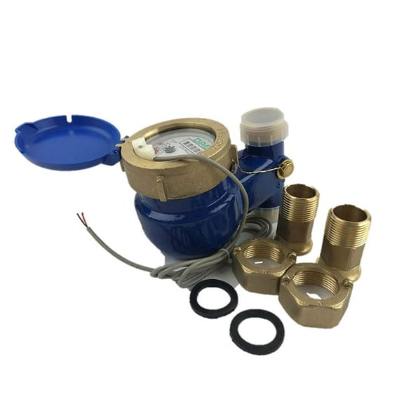 DAE V-100P 1" Vertical Water Meter with Pulse Output, Measuring in Gallon + Couplings