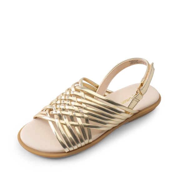 DAEAM PAIRS Girls Leather Gladiator Braided Flat Open Toe Sandal Boys Girls Toddler Little Kid Big Kid GOLD Size 9