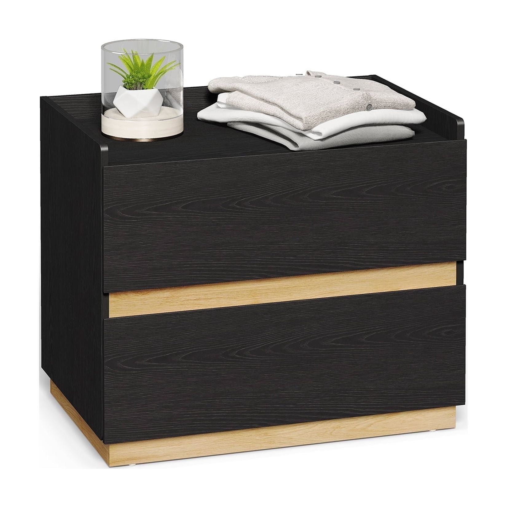H&3L BLACK Nightstand ，Modern large Bedside Table， Wood Stackable  2 Drawer Dresser for Clothes for Closet，Bedroom,Living Room，16"D x 24"W x 20"H