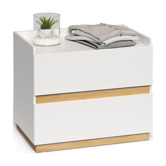 H&3L White Nightstand , Modern large Bedside Table, Wood Stackable 2 Drawer dresser for Clothes for Closet, Bedroom,Living Room, 16"D x 24"W x 20"H