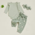 thumbnail image 1 of DAETIROS 3-Piece Kids Girl Outfit Set 100% Cotton Ruffle Shoulder & Daisy Print Bodysuit Pants Headband Sage Green 0-3M 3-6M 6-9M 9-12M 1-2Y,Size 3-6 Months, 1 of 8