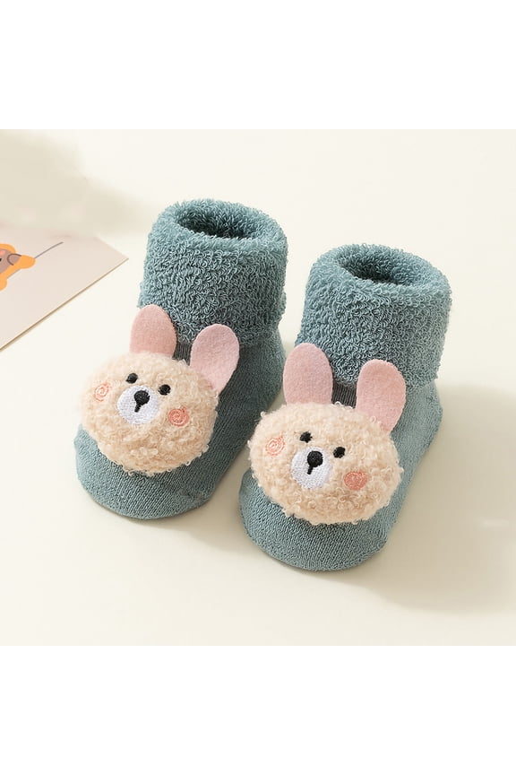 3D Animal Kids Gripper Socks, Soft Cotton Plush Lined Non-Slip Kids Socks for Unisex Kids, Cozy Crib Shoes Green,Size M