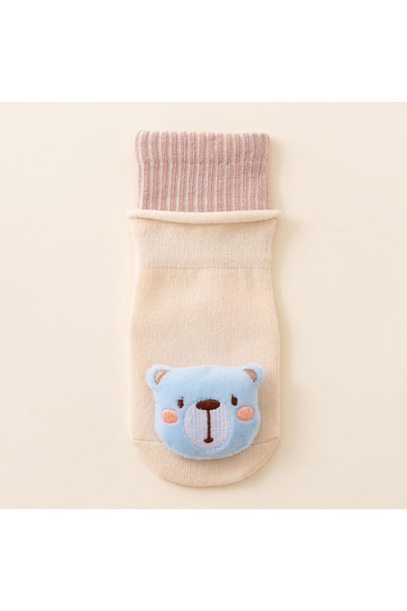 Adorable Kids Socks with 3D Blue Bear Design Stay-On Soft 100% Cotton Ankle Socks for Kids Kids Boys Girls,Size M