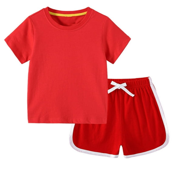 DAETIROS Baby Boys Outfit Sets Casual Cotton Solid Top and Drawstring Shorts Boys Summer Clothes Set Red Size 18 Months