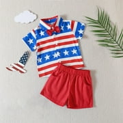 DAETIROS Boys 4th of July Outfit Sets-Cotton Button Down Shirt and Shorts Boys Summer Clothes Set Red Size 0-7