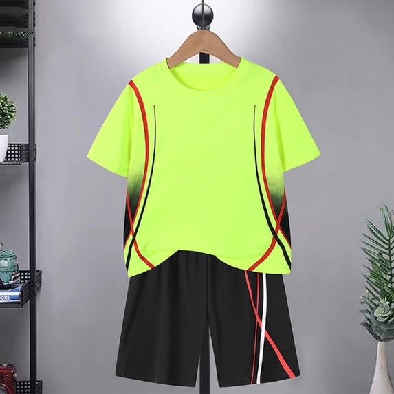 DAETIROS Boys Athletic Outfit Sets-Casual Comfy Short Sleeve T-Shirt and Shorts Boys Summer Clothes Yellow Size 9-10 Years