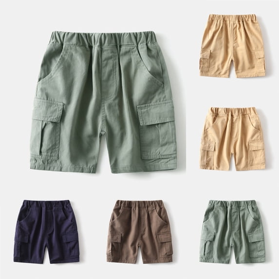 DAETIROS Boys Cargo Shorts, Cotton Casual Pull-On Summer Fashion Boys Shorts with Pockets Navy Size 18 M-13 Years
